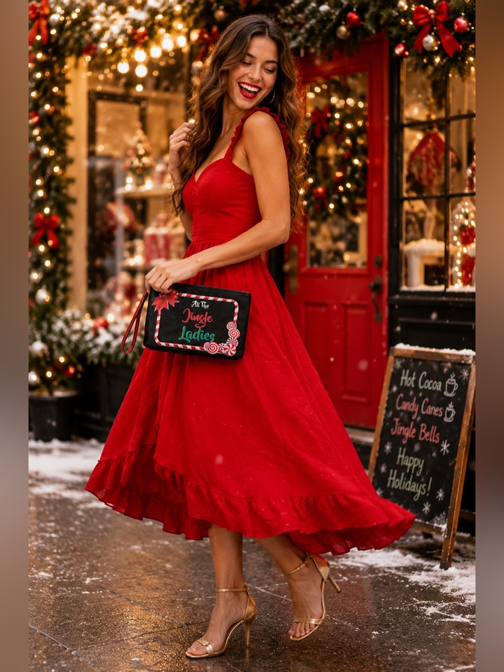 NWT Betsey Johnson All The Jingle Ladies Wristlet Christmas Peppermint Holiday
